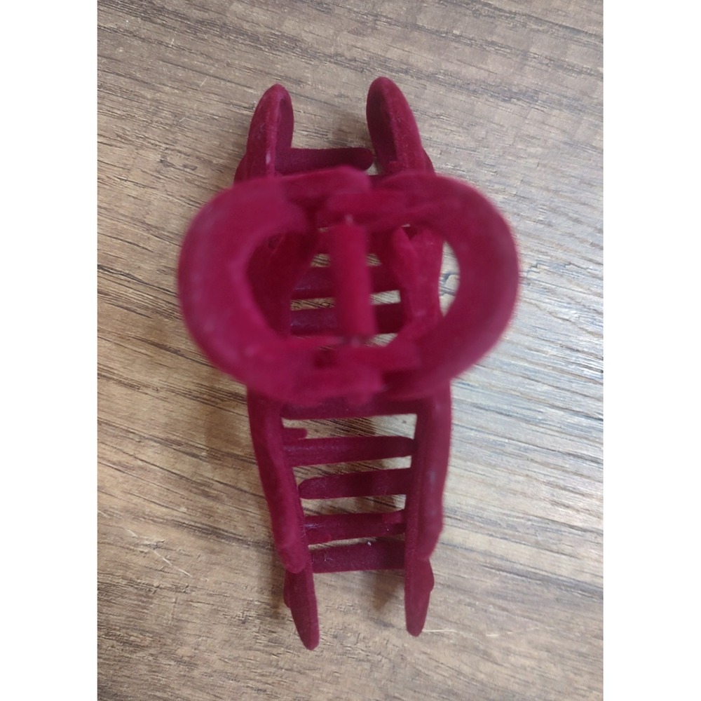 Red Claw Hair Clip French Style Red Velour Feel Flocked Accessory 4.5" - Picture 3 of 4